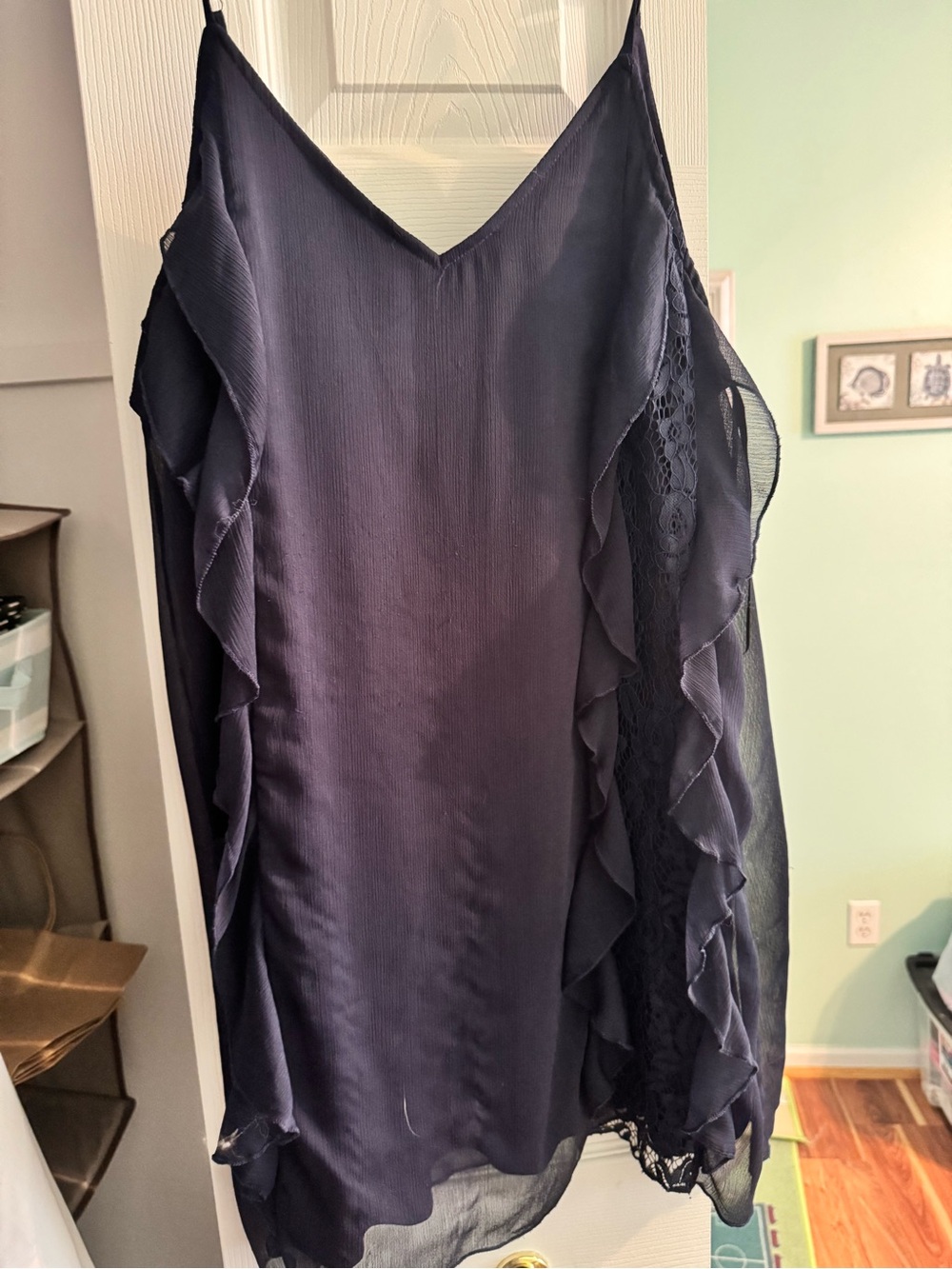 Papaya Navy Ruffle Lace Slip Dress